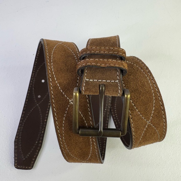J. Crew Brown Suede & Leather Stitched Hip Belt , solid brass buckle - Picture 2 of 7